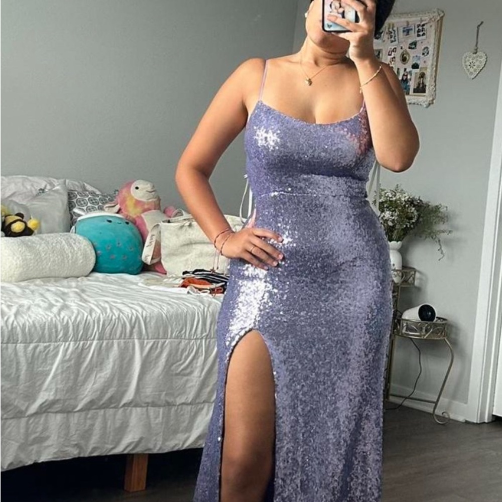 B Darlin Lavender Sequin Maxi Dress